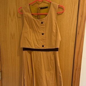 Sleeveless Mustard Yellow Two-Piece Dress with Black Waistband
